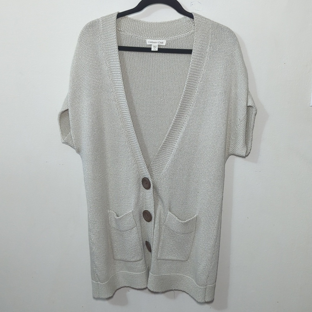 Coldwater Creek Cream Chunky Knit Cardigan Sweater Wood Buttons Women's Size L
